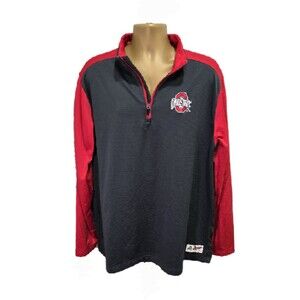 Ohio State Knit Shirt Mens Med Authentic Gray Red Quarter Zip Pullover Licensed